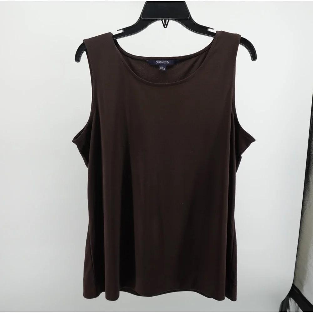 Chadwicks Womens XL Brown Sleeveless Scoop Neck Tank Top Shell‎ Polyester 4PC
